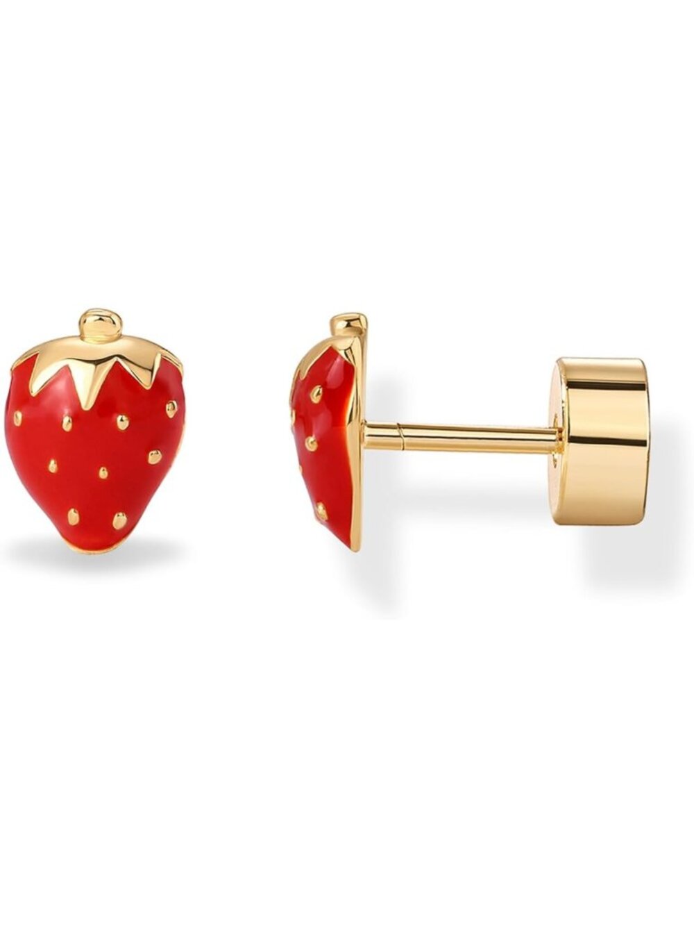 Dainty 14K Gold Plated Enamel Flatback Stud Earrings - Colorful Chili Pepper